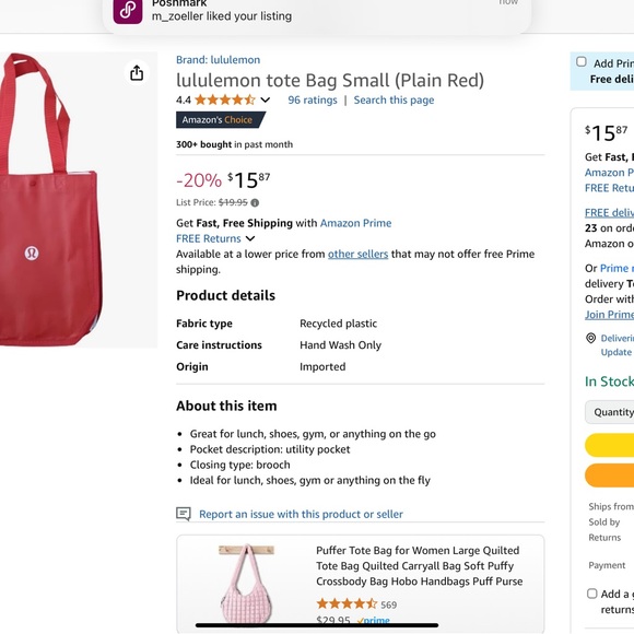 LULULEMON RED REUSABLE SMALL TOTE BAG - Picture 11 of 11